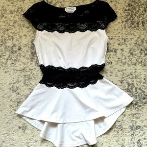 Bebe white and black lace peplum top size XXS